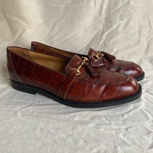 Perry Ellis Brown Croc Tasseled Loafer Sz 8.5 Preppy Academia Business Italy